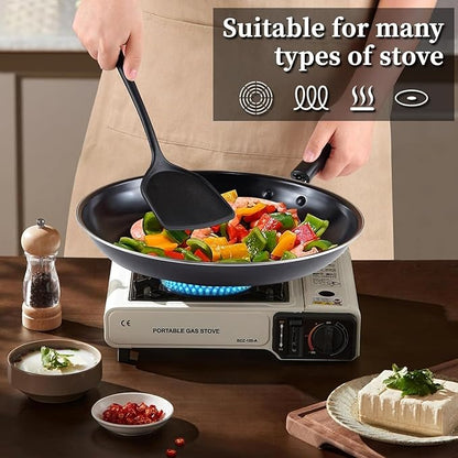 Nonstick Frying Pan Set - Iron Frying Pan 3-Piece Set (8", 10", 12") + 2 Silicone Spatulas, With Premium Nonstick Coating, Up to 450°F, Skillet Suitable for Induction, Gas & More