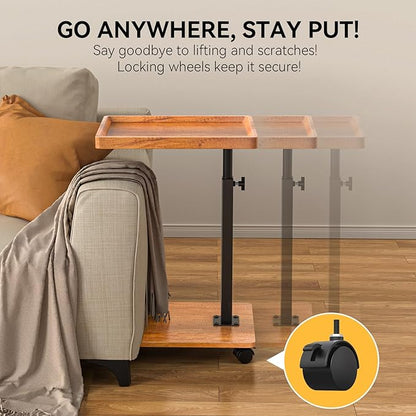 C Table End Table Adjustable Height, 360°Swivel TV Tray Table for Small Spaces, Couch Tables That Slide Under, C Shaped Side Tables Living Room and Bedroom for Sofa, Bed,Chair, Snack