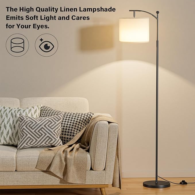 60" Floor Lamps with Remote Control & Bulb, Colors Temperature & Brightness Adjustable, White Shade & Black Pole
