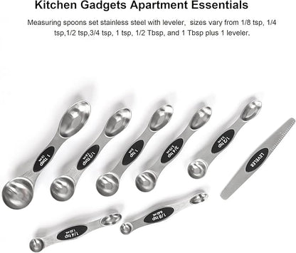 Magnetic Measuring Spoons Set with Leveler, Stackable Stainless Steel Tablespoons for Baking, Fits in Spice Jars