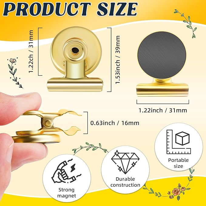 Grtard 48pack Magnetic Clips Heavy Duty, Magnet Clips for Fridge, Refrigerator Magnets, Scratch Free Magnets with Clip, Strong Magnetic Clip for Refrigerator, Whiteboard, Locker, Cruise Cabins (Gold)