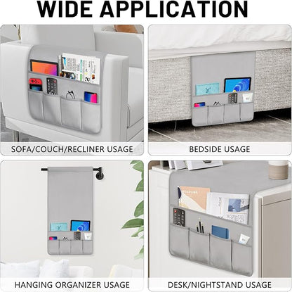 Remote Control Holder for Armchair，Couch Caddy Organizer TV Remote Holder for Bed Storage 5 Pockets，Remote Caddy Bedside Organizer Bedside Table Organizer (LightGray, 35''x18'')