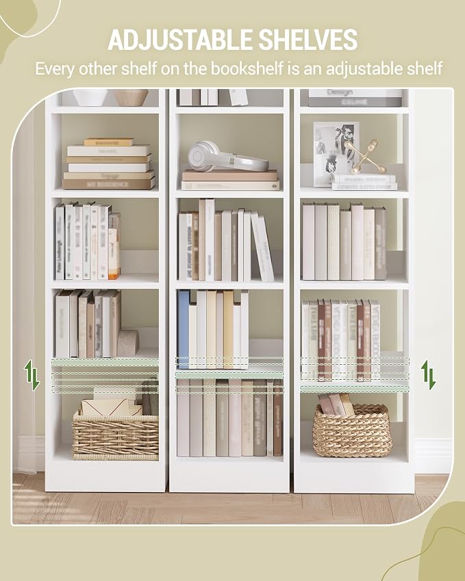 Hzuaneri Bookcase, Tall Narrow Bookshelf, Open Display Storage Shelf, Skinny Cube Book Shelf with Adjustable Shelves, CD Rack for Living Room, Home Office 8-Tier(9.4 x 11.8 x 72 inch) White BC89603X