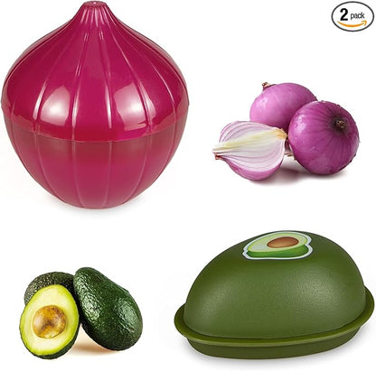 Vegetable and Fruit Storage Containers for Refrigerator, Avocado and Onion Storage, Food Storage Containers with Lids, Pack of 2