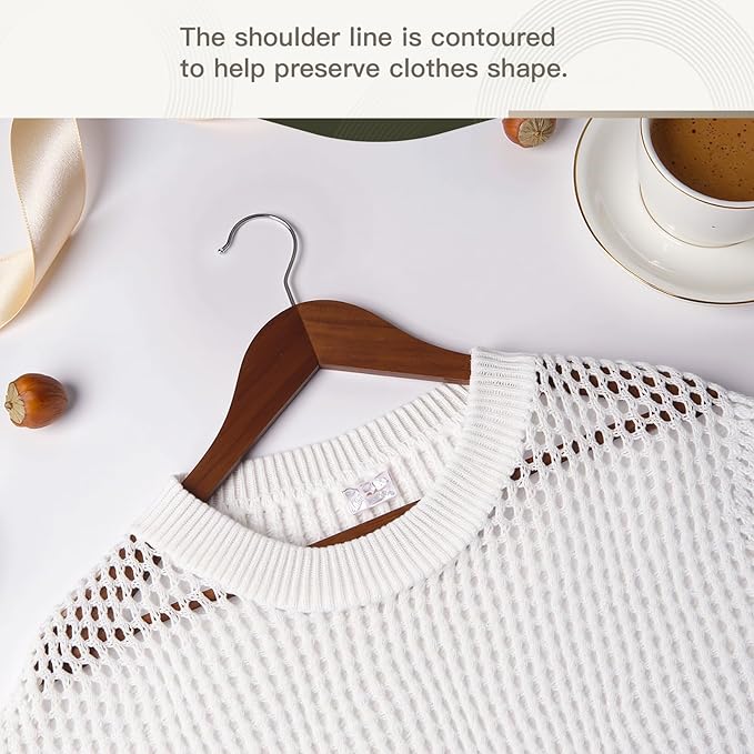 Wooden Hangers 10 Pack: Solid Shirt Hangers with Pants Bar, Heavy Duty & Slim Coat Hanger, for Suit Coat Jacket Pants (Walnut)