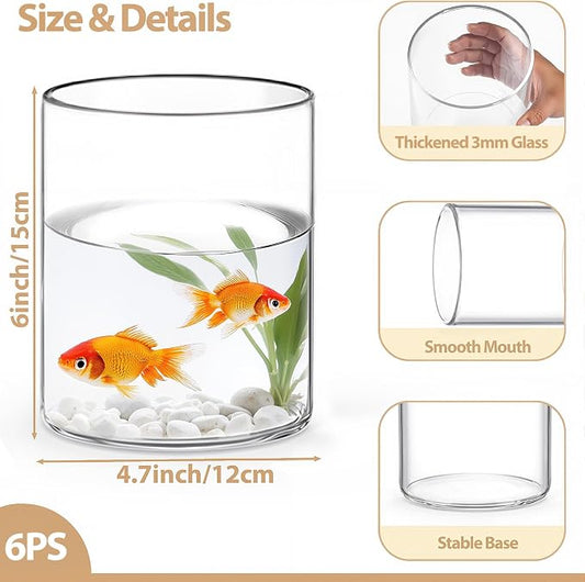 TBWIND 6Pcs Glass Cylinder Vases for Centerpieces, 6" x 4.7" Wide Mouth Flower Vase Hurricane Glass Candle Holders, Clear Vases Bulk with 2 Floral Tapes for Floating Candles Wedding Party Home Decor