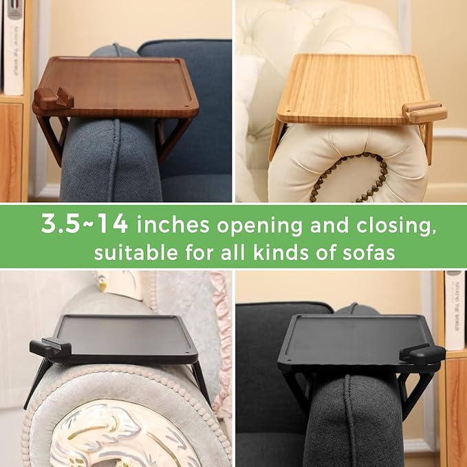 Smatdecis Couch Arm Tray Table Sofa Arm Clip, Armrest Tray Table Suitable for Home Drinks/Fast Food/Fruit Etc, Large Size Multi-Function Brown(360° Rotating Stand B)