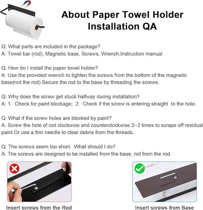 Paper Towel Holder Black, Toilet Paper Roll Holder Magnetic Towel Rack Wall Mount Fridge Organizer Shelf for Towels Rolls Bar Bathroom Toilet Pantry RV Essentials Kitchen Organizers and Storage 2 Pack