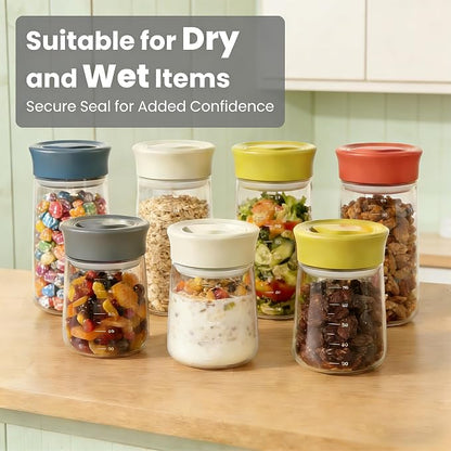 LAKUMIQI Overnight Oats Containers with Lids, 2 Pack 27oz Glass Jars with Airtight Lids, Wide Mouth Mason Jars, Food Coffee Bean Storage Containers for Yogurt, Chia Pudding, Snack, Salad(Blue+Grey)