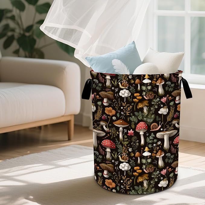 Mushroom Laundry Basket Waterproof Laundry Hamper Foldable Laundry Bag with Handles for Bedroom, Bathroom, Office, Clothes Storage