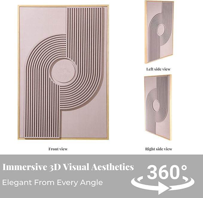 Framed 3D Textured Boho Neutral Abstract Wall Art for Living Room, 3 Piece Mid Century Modern Artwork for Walls, Creamy White Brown Relief Sculptures for Bedroom Hallway Wall Decor 20x30 In