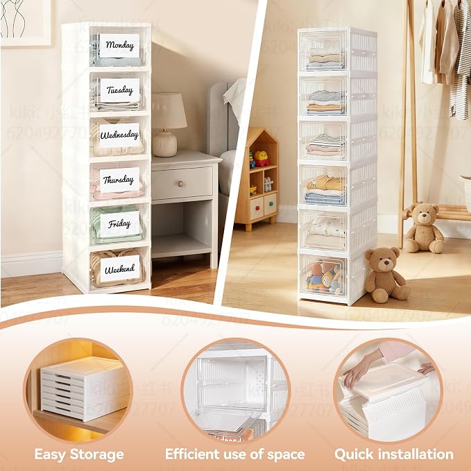 6 Shelf Weekly Clothes Organizer for Kids, Foldable Days of the Week Clothes Organizer with 18 Labels, Monday Through Weekend Essential Stuff Shoe Organizer, Kid Habit & Creativity Training