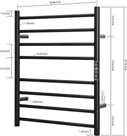KEG Smart WiFi Towel Warmer Wall Mounted with Built-in Timer and Temperature Adjust Control, 8 Bars Electric Stainless Steel Heated Towel Racks for Bathroom Black