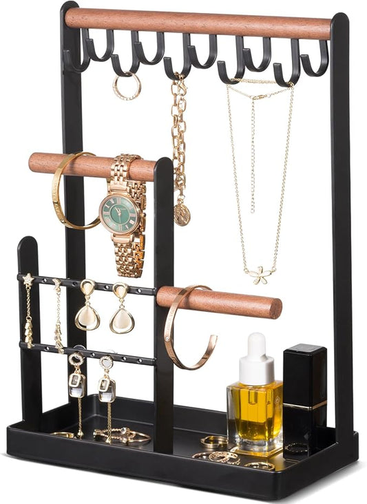 ProCase Cute Jewelry Stand, Aesthetic Jewelry Organizer for Dresser Vanity, Jewelry Holder Display for Necklaces Earrings, Gifts for Teen Girls Women, Bedroom Dorm Decor -Medium, Black