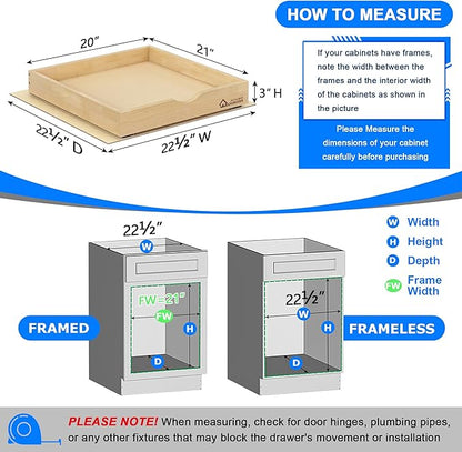 WelFurGeer Soft Close Pull Out Drawers for Cabinets, 20" W x 21" D Pull Out Cabinet Drawer with Heavy Duty Slides, Pull Out Cabinet Organizer, Cabinet Drawers Slide Out, Pull-Out Home Organizers