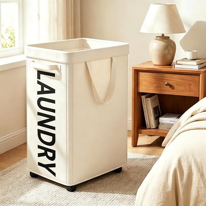 Optish 140L Laundry Hamper with Wheels, Rolling Laundry Basket with Removable Mesh Bag, Extra Large Clothes Hamper on Wheel for Bedroom, Bathroom, Dorm Room Essentials, White