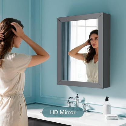 Bathroom Cabinet - Large Single Door 24x30 inchs Wall Cabinet Mirror Medicine Cabinet with Facial Tissues Slot and Multifunctional Storage Area