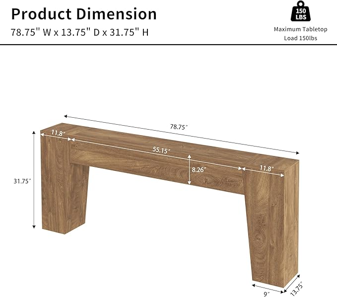Extra Long Sofa Console Table for Entryway, 78-Inch Large Farmhouse Wood Behind Couch Table, Modern Trapezoid Accent Entrance Table for Foyer Living Room Hallway Home, Natural Oak Brown