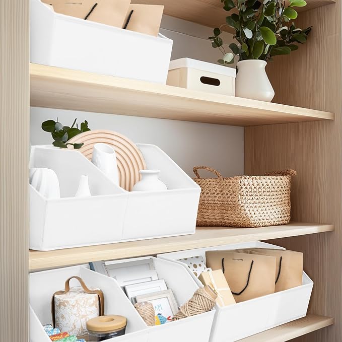 Homsorout Closet Organizers and Storage Bins - 4 Pack Collapsible Divided Trapezoidal Cube Storage Bins Baskets with Orange Handle for Organizing Clothes Blankets, Toys, Books, Towels(White)