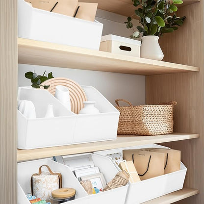 Homsorout Closet Organizers and Storage Bins - 4 Pack Collapsible Divided Trapezoidal Cube Storage Bins Baskets with Orange Handle for Organizing Clothes Blankets, Toys, Books, Towels(White)