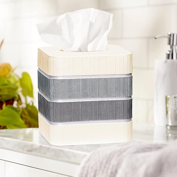 Resin Tissue Box Cover for Modern Home Decor - Minimalist Square Tissue Box Holder for Guest Room, Bedroom, Bathroom, Tabletop & Office - Durable and Aesthetic Tissue Holder, Modern