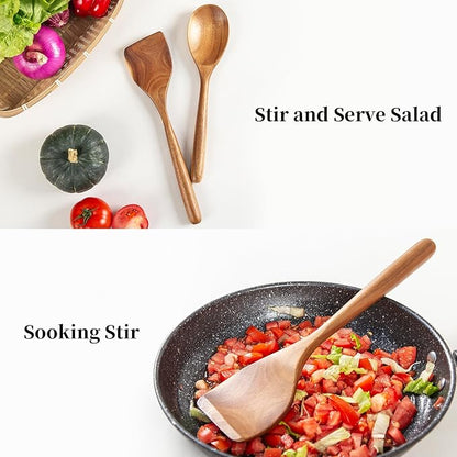 MornHalo 2PCS Acacia Wooden Spoons For Cooking 12-inch Smooth Finish Spatula Spoon And Cooking Spoons-Comfortable Grip Wood Spoons for Cooking - Non-Stick Wooden Cooking Utensils