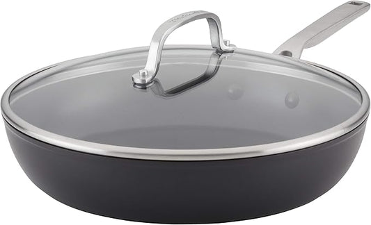 KitchenAid Hard-Anodized Induction Nonstick Frying Pan with Lid, 12.25-Inch, Matte Black