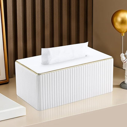 KINGFOM Rectangular Tissue Box Cover, PU Leather Tissue Box Holder with Magnetic Bottom, Napkin & Facial Tissue Holder Dispenser Decorative Box Cover for 120-count (3-Ply) 160-count (2-Ply) White