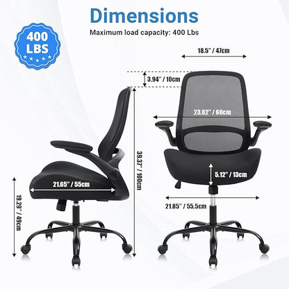 HYLONE Office Chair, Heavy Duty Ergonomic Desk Chair with Adjustable Armrests, 5" Thickened Seat Home Office Computer Chairs for Long Hours Mesh Executive Chair(Black)