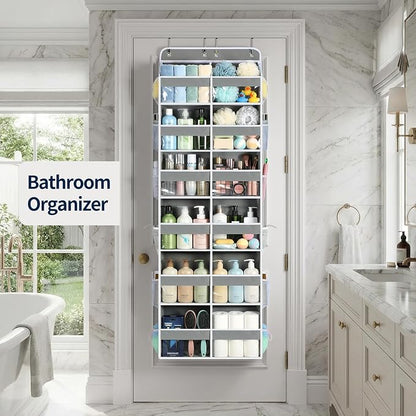 Yecaye Over The Door Organizer, 6 Tier Extra Large Behind Door Storage of 12 Compartments, 80lbs Heavy Duty Door Organizer Hanging with Clear Window for Closet Bedroom Pantry Bathroom, Grey