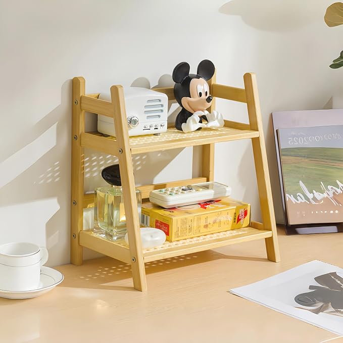Narrow Mug Holder Countertop, Tea and Coffee Bar Station Organizer, Bamboo Matcha Stand, Cup Display Shelf, Condiment Storage Rack for Kitchen Counter Cabinet, 2 Tier