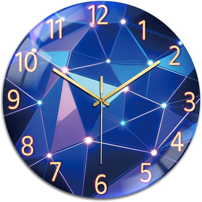 peacoblue Wall Clocks Battery Operated 12 Inch Light Geometric Pattern Glass Round Wall Clock Non Ticking for Kitchen Living Room Dining Room Bedroom and Bathroom Decor (Battery not Included)