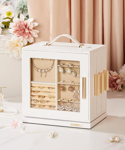 Homde Jewelry Box for Women Large: Rotating Organizer for Ring Earring Necklace Bracelet - 7 Drawers Storage for Dresser (White)