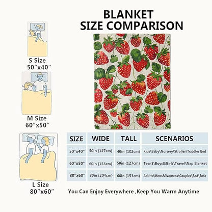 Strawberry Blanket Lush Red Strawberries Throw Blankets with Green Leaves,Birthday Gifts for Kids Adult Women,Lightweight Soft Fleece,for Sofa Couch Bed Room Farmhouse Decor 40x50in