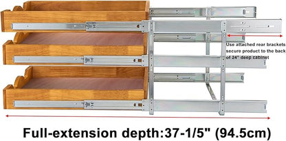 DINDON 3 Tier Pull Out Cabinet Organizer 20”W X21”D Slide Out Shelves With Shelf Liner for Kitchen Wood Roll Out Drawers Pantry Organization