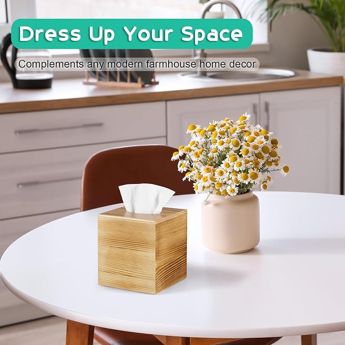 ALELION Tissue Box Cover Square - Wooden Tissue Box Holder for Tabletop Night Stands Bathroom Office - Decorative Brown Facial Cube Tissue Box Cover