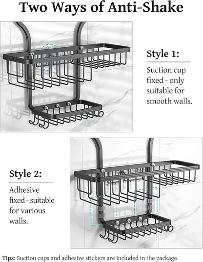 YASONIC Never Rust Shower Caddy Hanging, Aluminum Shower Racks for Inside Shower, 3-Tier Shower Organizer Hanging Over Shower Head with Hooks and Soap Holder, Black