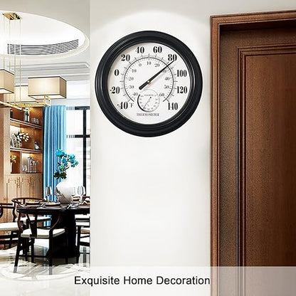 Indoor Outdoor Thermometer Large 12 Inch Wall Thermometer-Hygrometer Waterproof Does not Require Battery (Black)