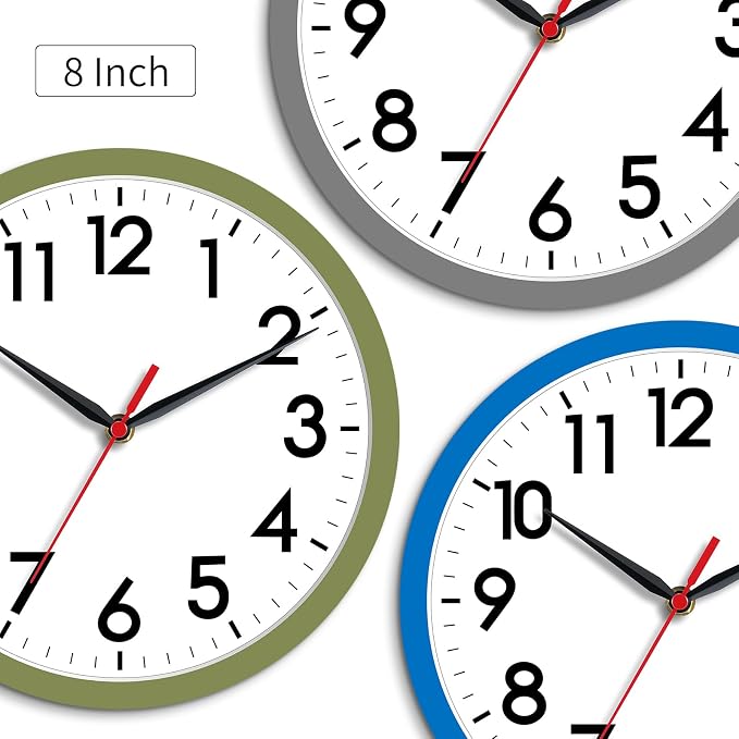 AKCISOT Wall Clock 8 Inch Silent Non-Ticking Modern Clocks Battery Operated - Analog Small Classic for Office, Home, Bathroom, Kitchen, Bedroom, School(Blue)