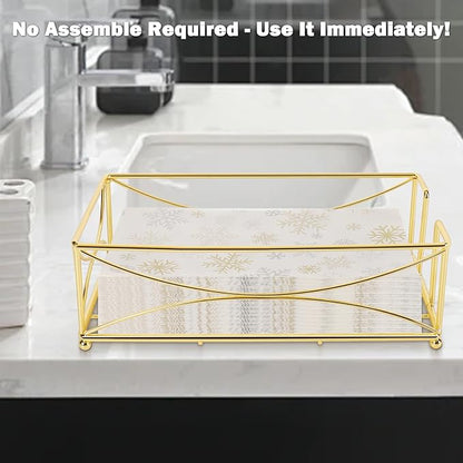 Livabber Guest Napkin Holder, Metal Bathroom Paper Hand Towel Storage Modern Napkin Tray Caddy for Countertop, Table Kitchen, Dinning Room (Gold, Metal Base)