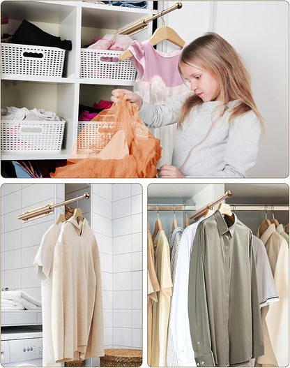 Supforce 14" Valet Rod for Closet Pull Out, Retractable Slide Out Valet Rod Closet Organization, Aluminum Valet Clothing Hanger Rods Perfect for Suits, Dresses & Freshly Pressed Clothes, Gold