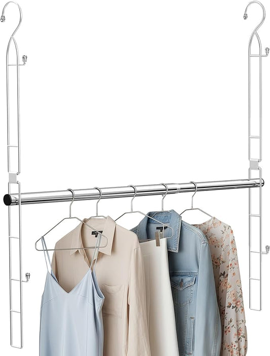 Supforce Hanging Closet Rod Stainless Steel, 1 Pack Adjustable Height & Width Closet Rod Extender, Space-Saving Closet Hanging Storage Organizer，Load up to 88LB
