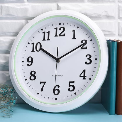 Caysie 12 Inch Sealed Indoor Outdoor Waterproof Wall Clock, Durable Silent Non-Ticking Battery Operated Quality Quartz Round Clock, Wall Decorative for Patio, Pool, Bathroom (Green)