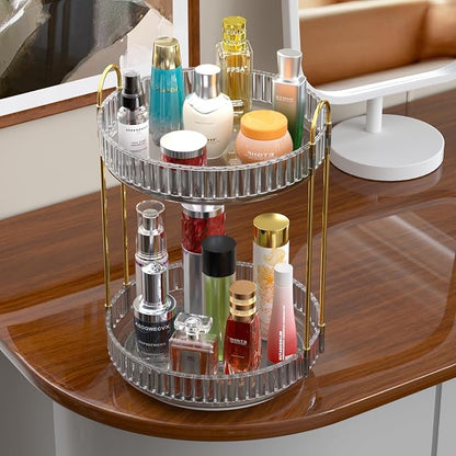 GTI 360°Rotating Makeup Organizer, 2 Tier Bathroom Counter Organizer,Large Capacity Perfume Cosmetics Skincare Vanity Organizers, Dresser Spinning Countertop Organizer and Storage for Women (Grey)