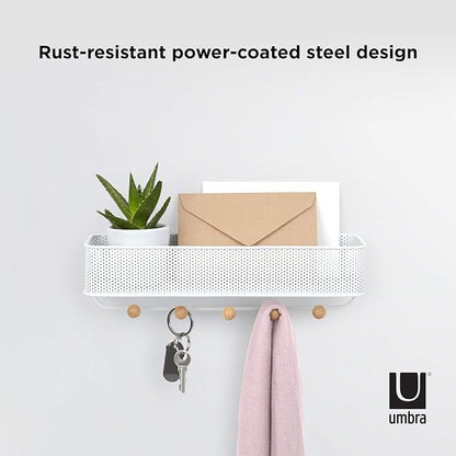 Umbra Estique Entryway Organizer, Great for Storing Keys, Small Accessories, Mail, Wallets and More, Small, White/Natural