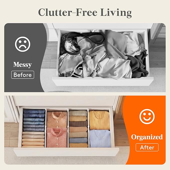 Lifewit 6" Tall 12 Pack Drawer Dividers, 11.5"-18.5" Adjustable Deep Drawer Organizer Clothes, Expandable White Plastic Separators for Dresser, Kitchen, Cabinet, Closet, Office Organization & Storage