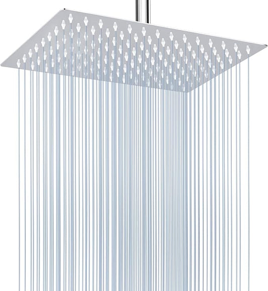 Voolan Rain Shower Head - High Flow Large Rainfall Shower Heads Made of Stainless Steel - Waterfall Bathroom Square Showerhead - Ceiling or Wall Mount (12 * 8 Inch Rectangle, Chrome)