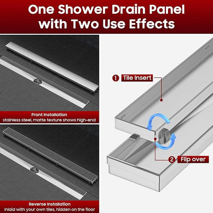 DLONE Linear Shower Drain | 36" AISI 304 Stainless Steel Linear Drain, Brushed Nickel Shower Drain with Tile Insert Panel & Adjustable Feet, Long Rectangle Shower Floor Drain in Bathroom, Balcony etc