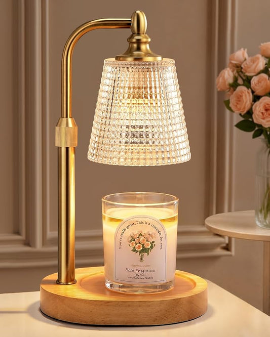 Hong-in Candle Warmer Lamp with Timer Dimmer, Birthday Gifts for Women, House Warming Gifts for New Home, Vintage Room Decor, Adjustable Height Candle Lamp, Wax Warmer for Scented Jar Candles, Clear