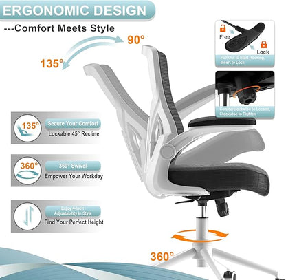 Office Chair, High Back Desk Chair Adjustable Height and Ergonomic Design Home Office Computer Chair, Executive Lumbar Support Padded Flip-up Armrest Office Chair